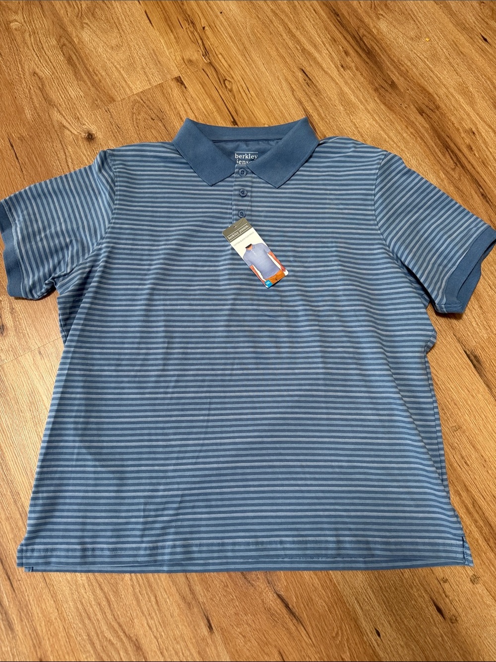 Berkley Jensen Men’s Blue Striped Polo/Golf Shirt, size XXL, NWT